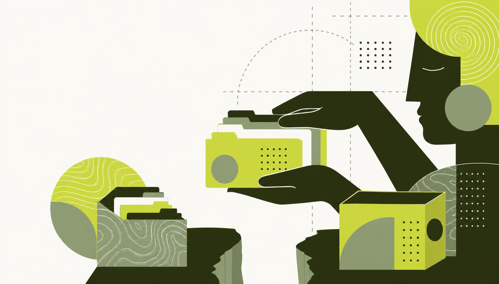 Illustration of records flowing from an old database into a new system during data migration