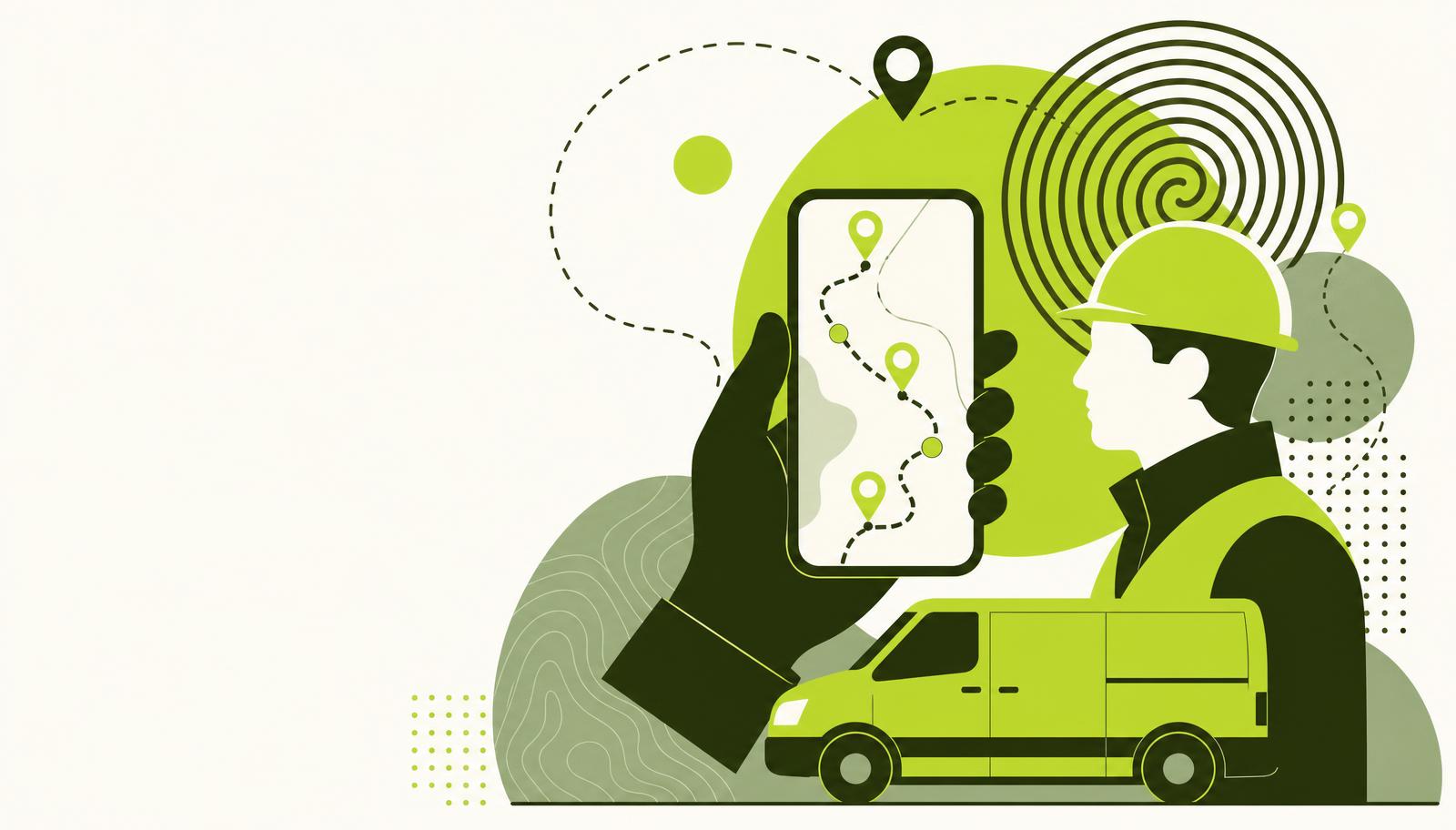An engineer using job management software on a tablet in a work van